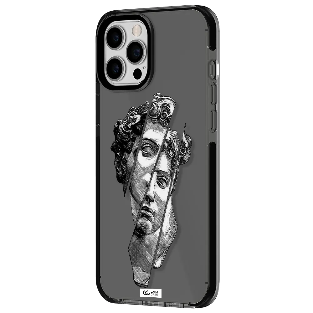 a drawing of a head of a man Apple iPhone 12 pro max impact Smoke Black Case