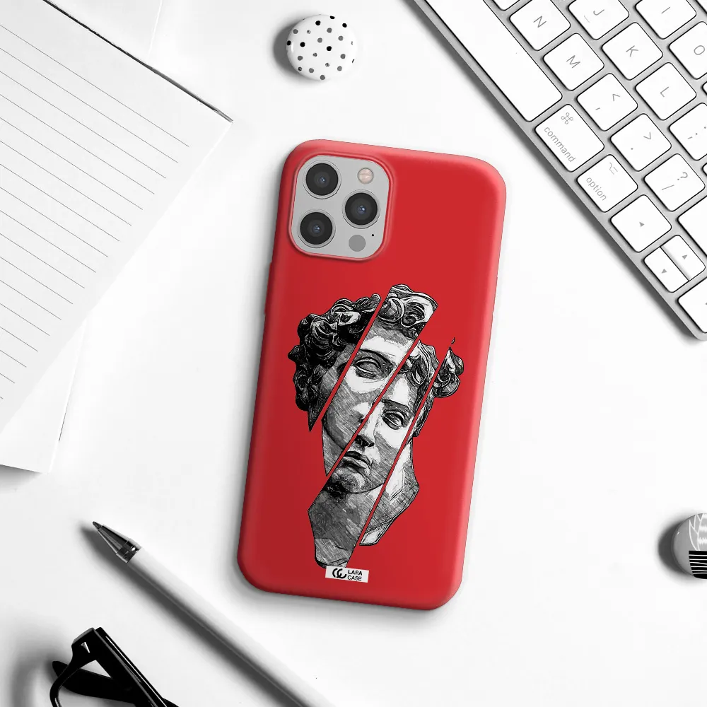 a drawing of a head of a man Apple iPhone 12 pro max Silicone Imperial Red Case