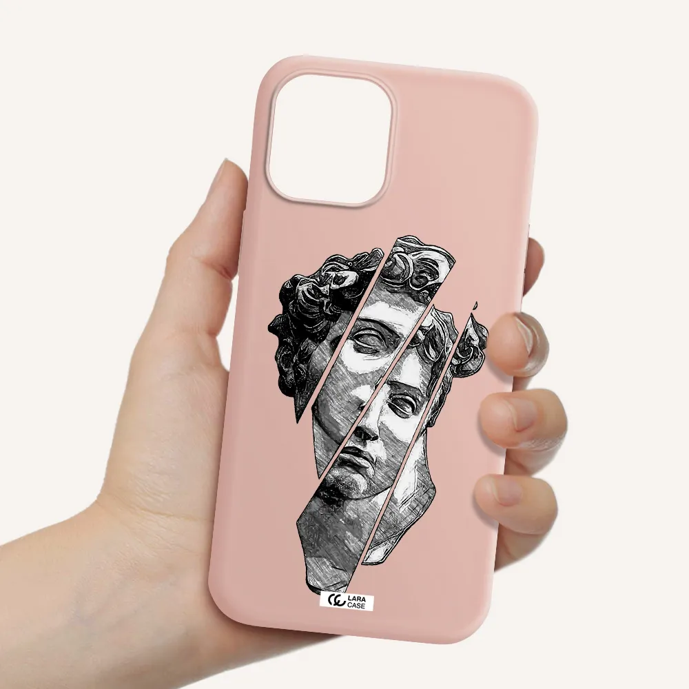 a drawing of a head of a man Apple iPhone 12 pro max Silicone pastel pink Case