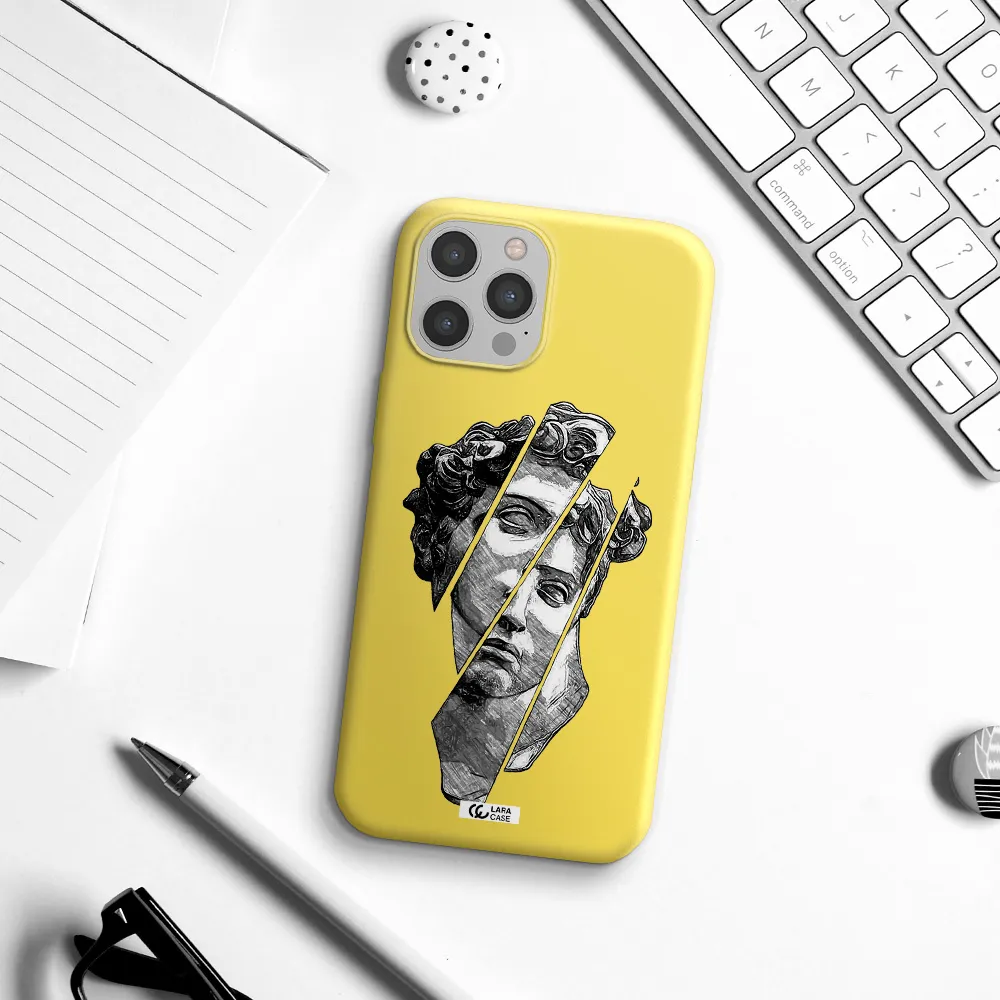 a drawing of a head of a man Apple iPhone 12 pro Silicone canary yellow Case