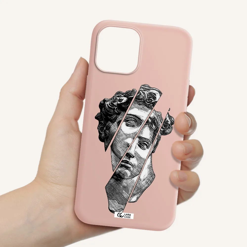 a drawing of a head of a man Apple iPhone 12 pro Silicone pastel pink Case