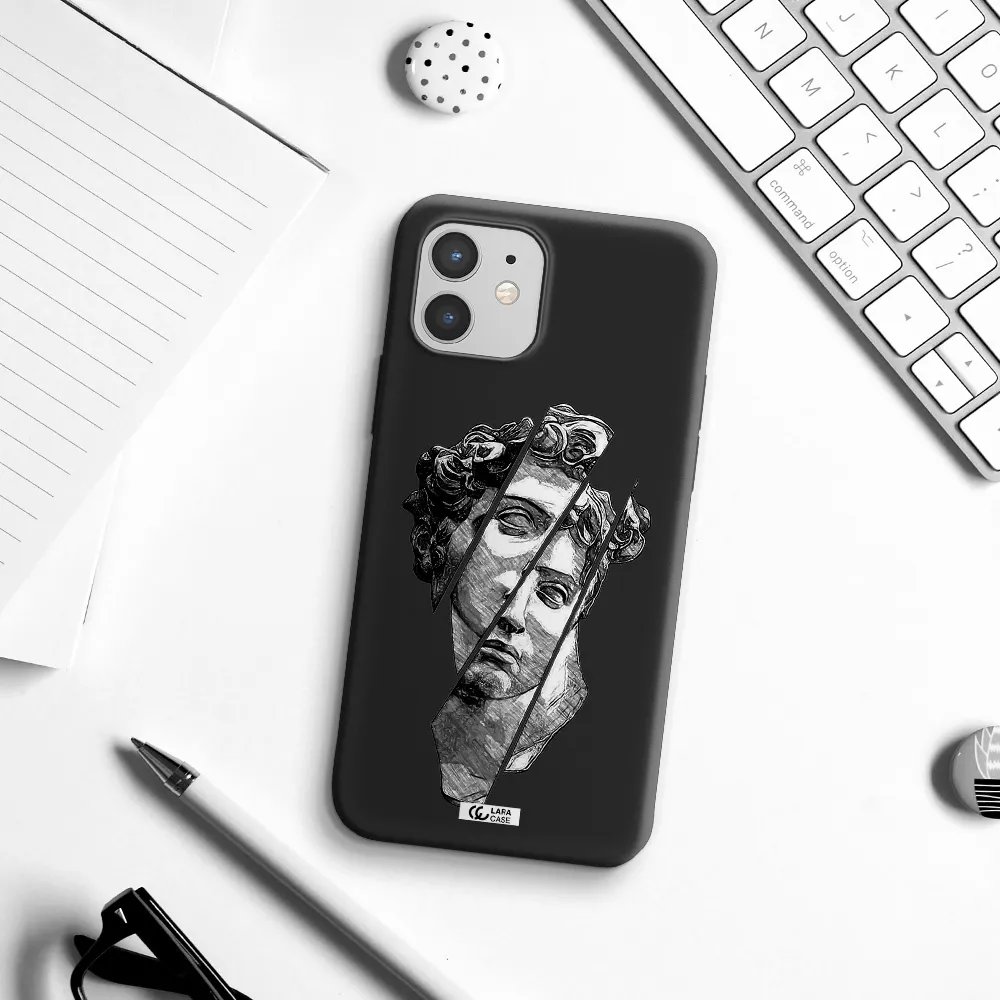 a drawing of a head of a man Apple iPhone 12 Silicone black Case