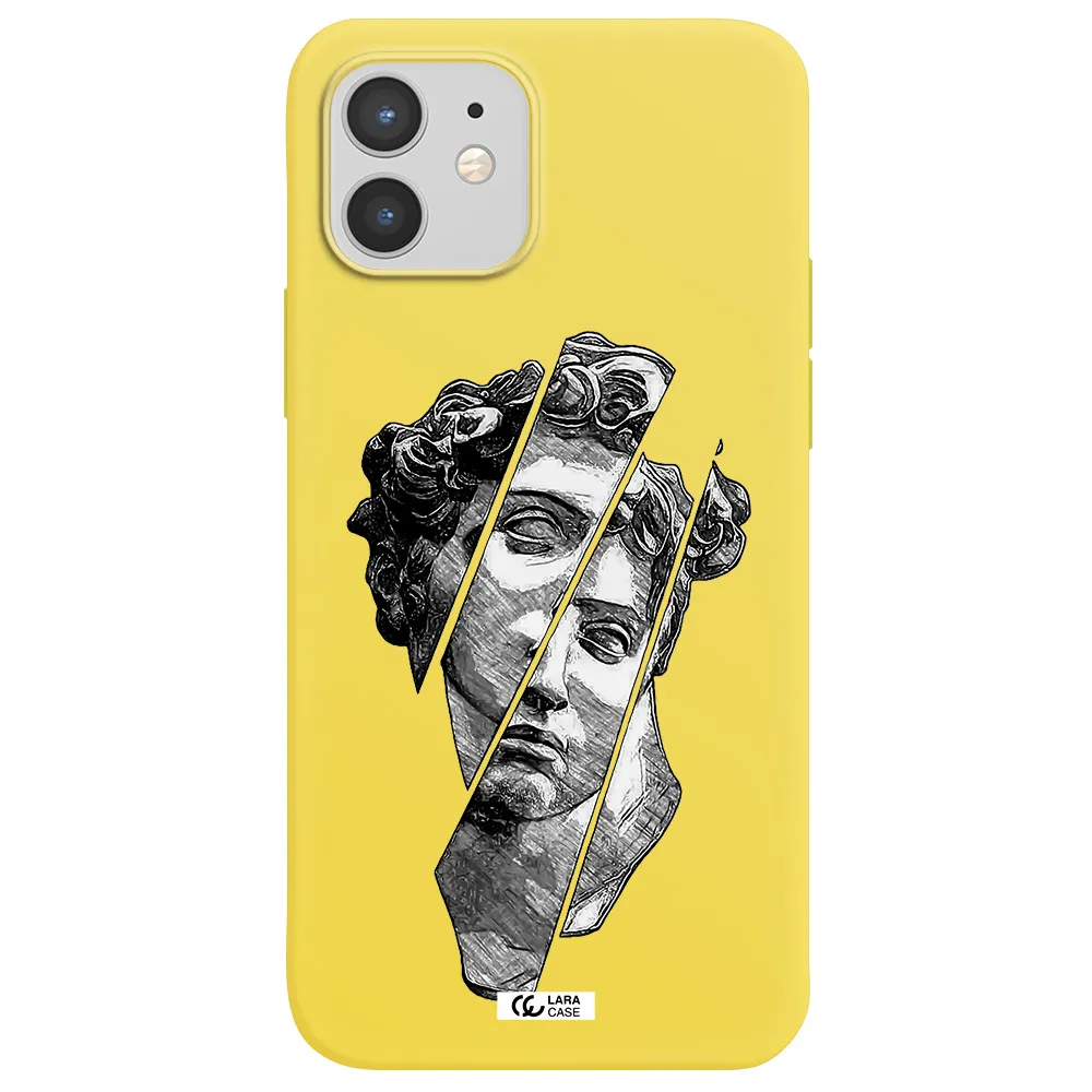 a drawing of a head of a man Apple iPhone 12 Silicone canary yellow Case