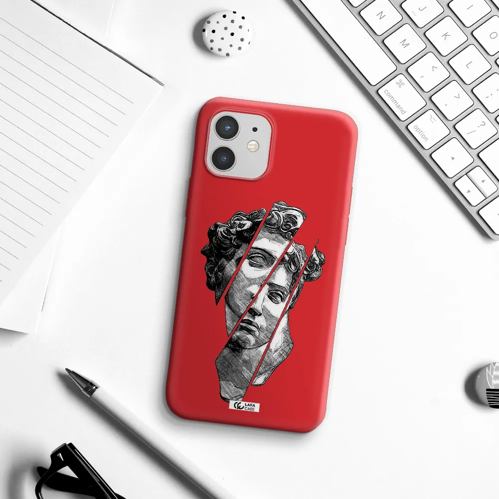 a drawing of a head of a man Apple iPhone 12 Silicone Imperial Red Case
