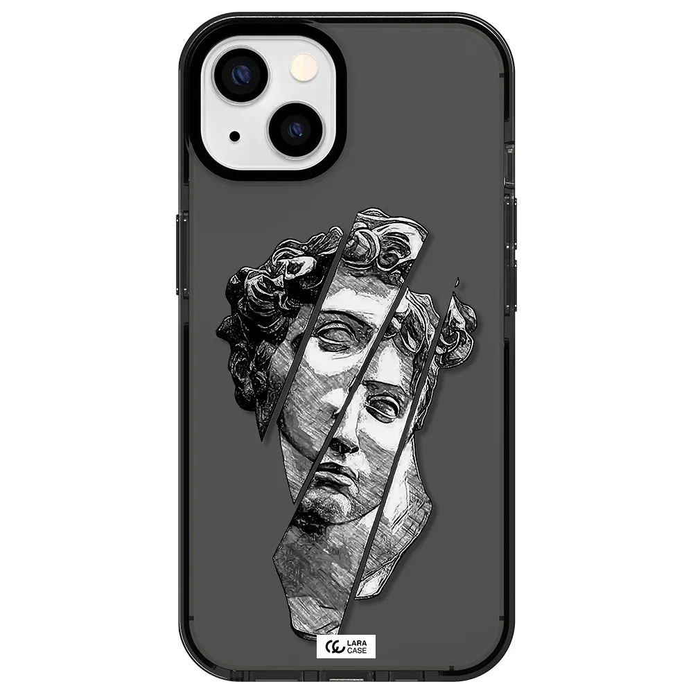 a drawing of a head of a man Apple iPhone 13 impact Smoke Black Case