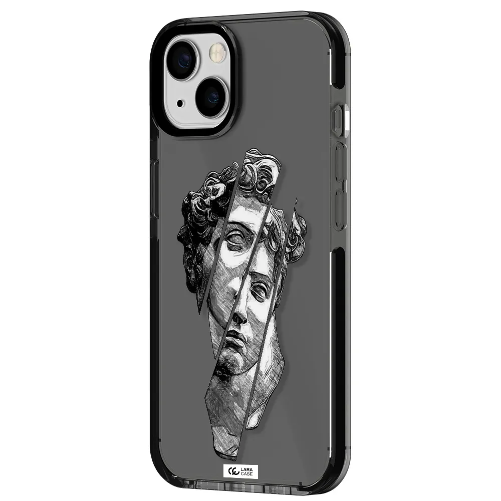 a drawing of a head of a man Apple iPhone 13 impact Smoke Black Case