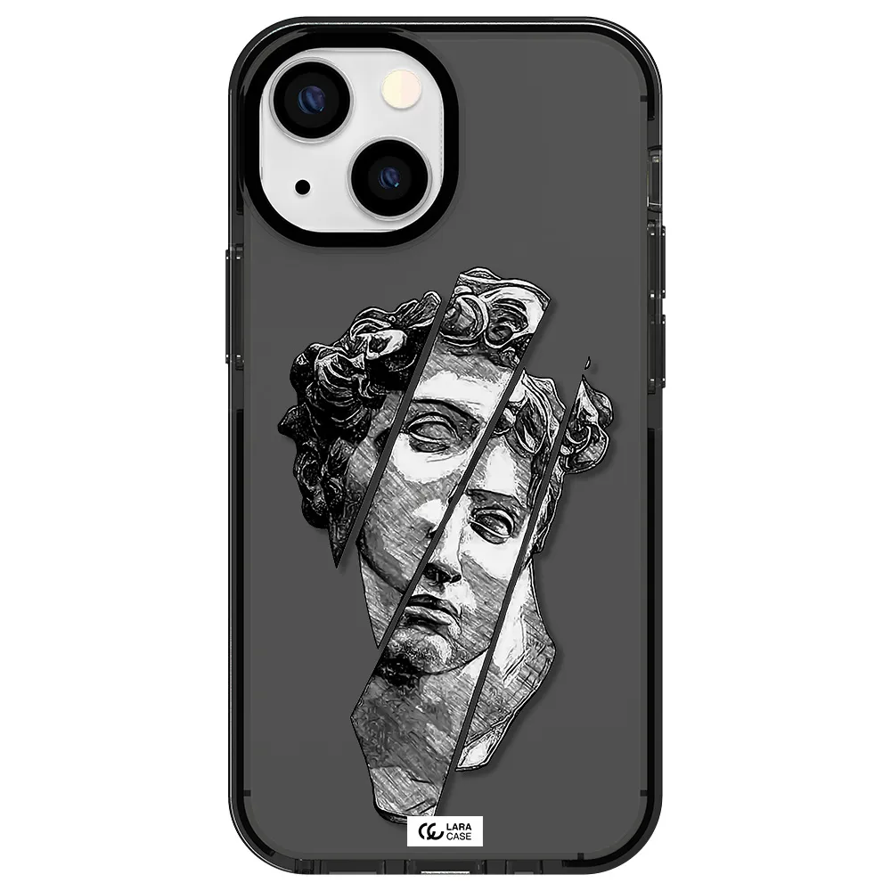 a drawing of a head of a man Apple iPhone 13 mini impact Smoke Black Case