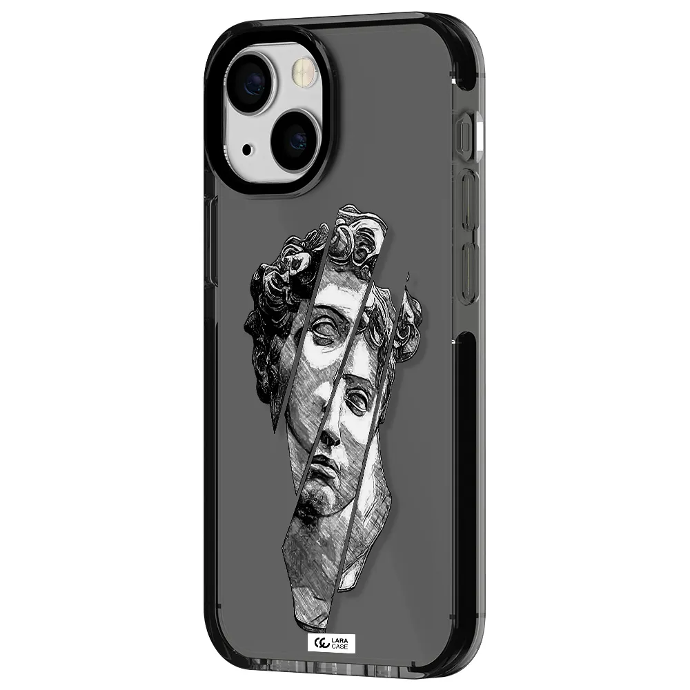 a drawing of a head of a man Apple iPhone 13 mini impact Smoke Black Case