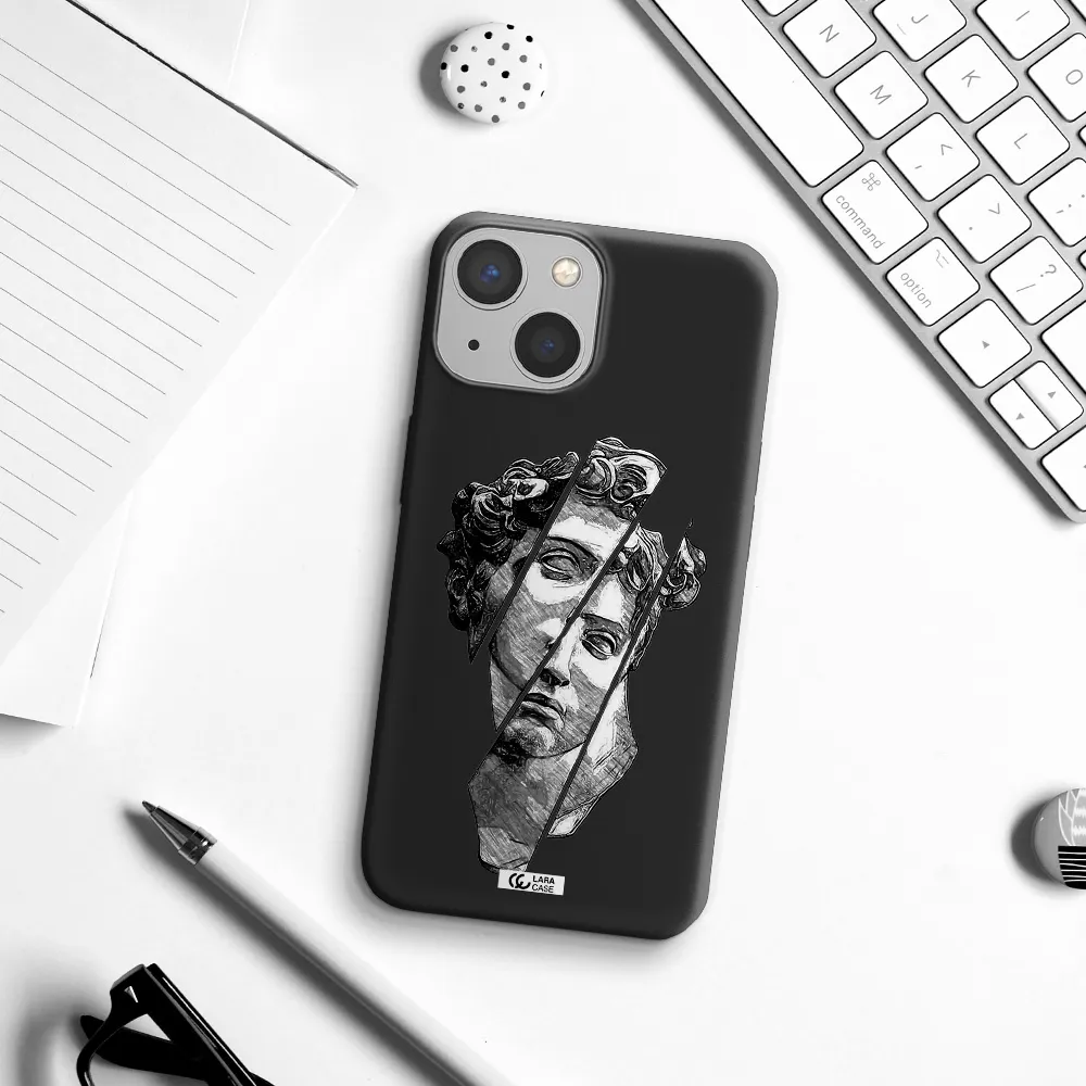 a drawing of a head of a man Apple iPhone 13 mini Silicone black Case
