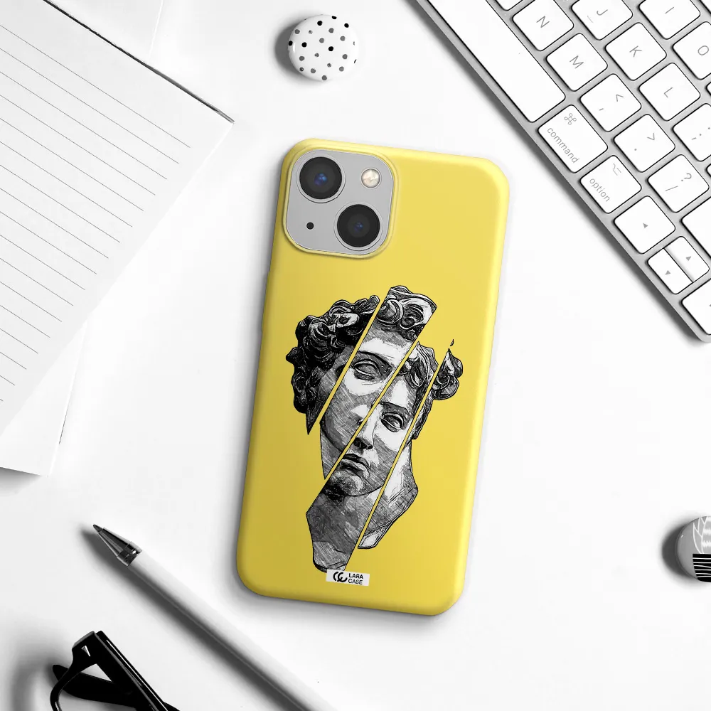 a drawing of a head of a man Apple iPhone 13 mini Silicone canary yellow Case