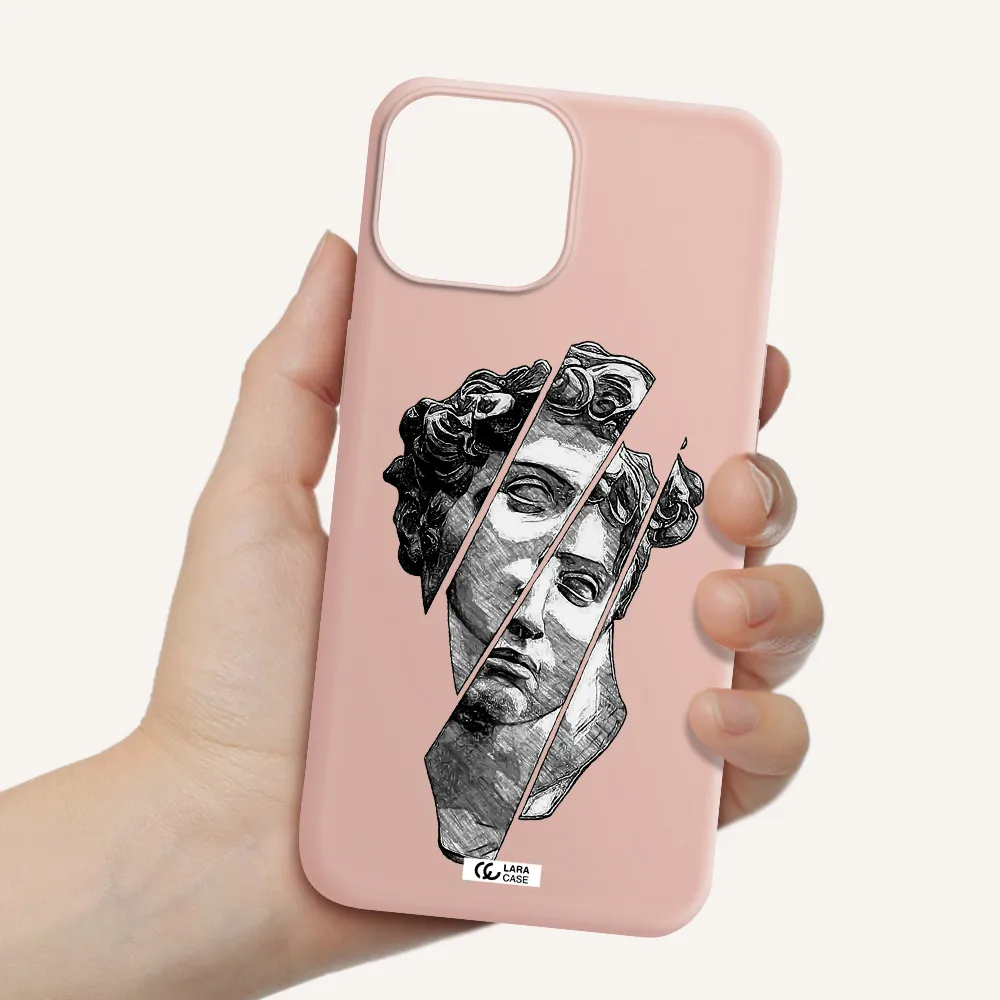 a drawing of a head of a man Apple iPhone 13 mini Silicone pastel pink Case
