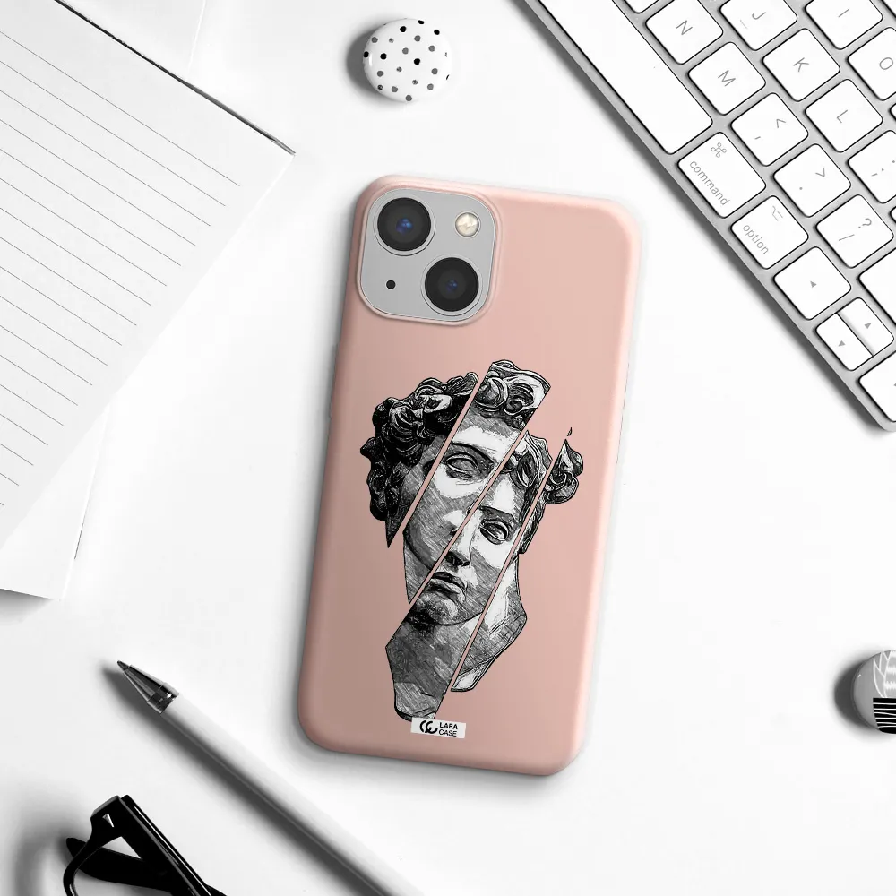 a drawing of a head of a man Apple iPhone 13 mini Silicone pastel pink Case