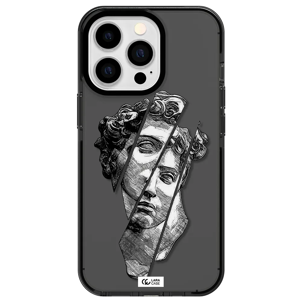 a drawing of a head of a man Apple iPhone 13 Pro impact Smoke Black Case