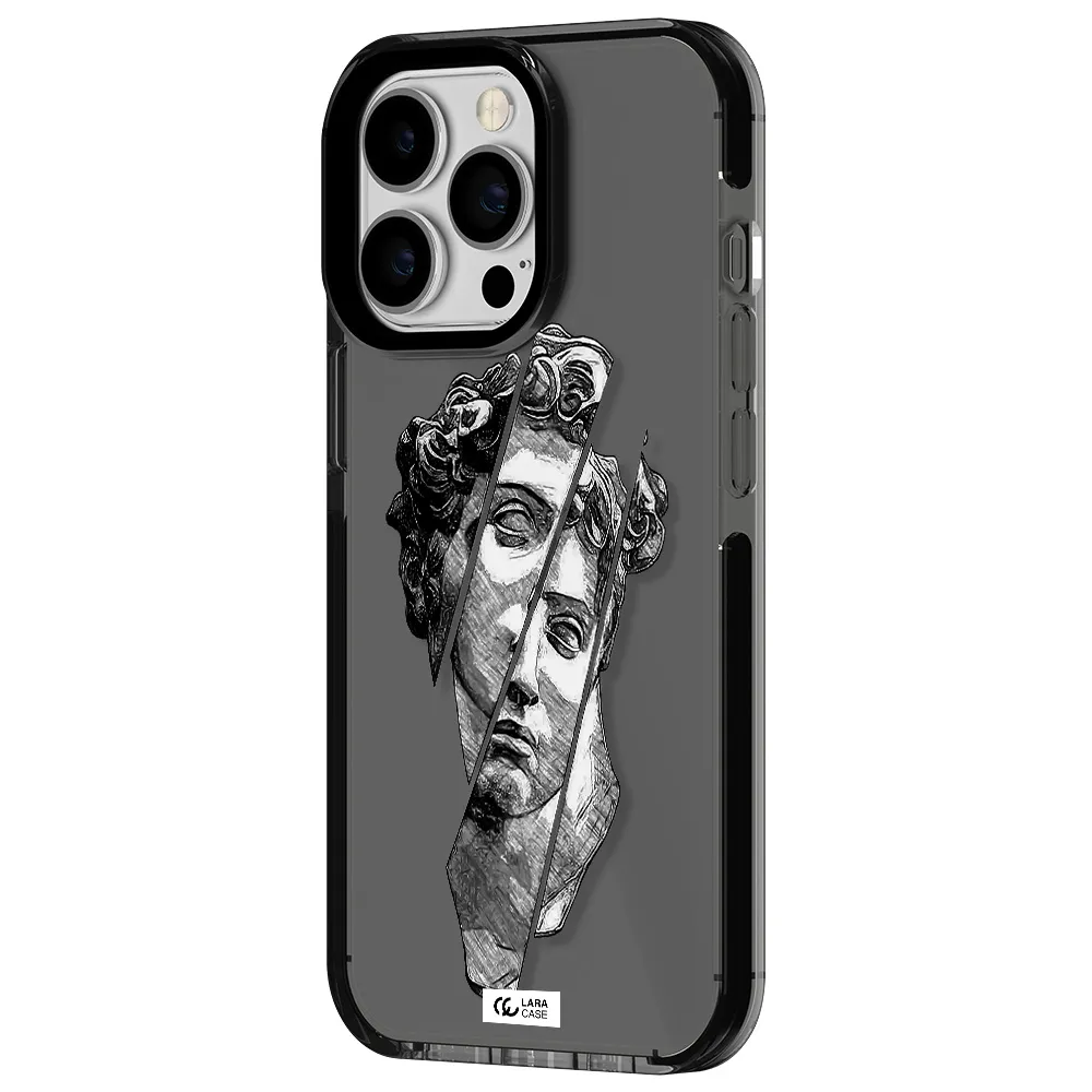 a drawing of a head of a man Apple iPhone 13 Pro impact Smoke Black Case