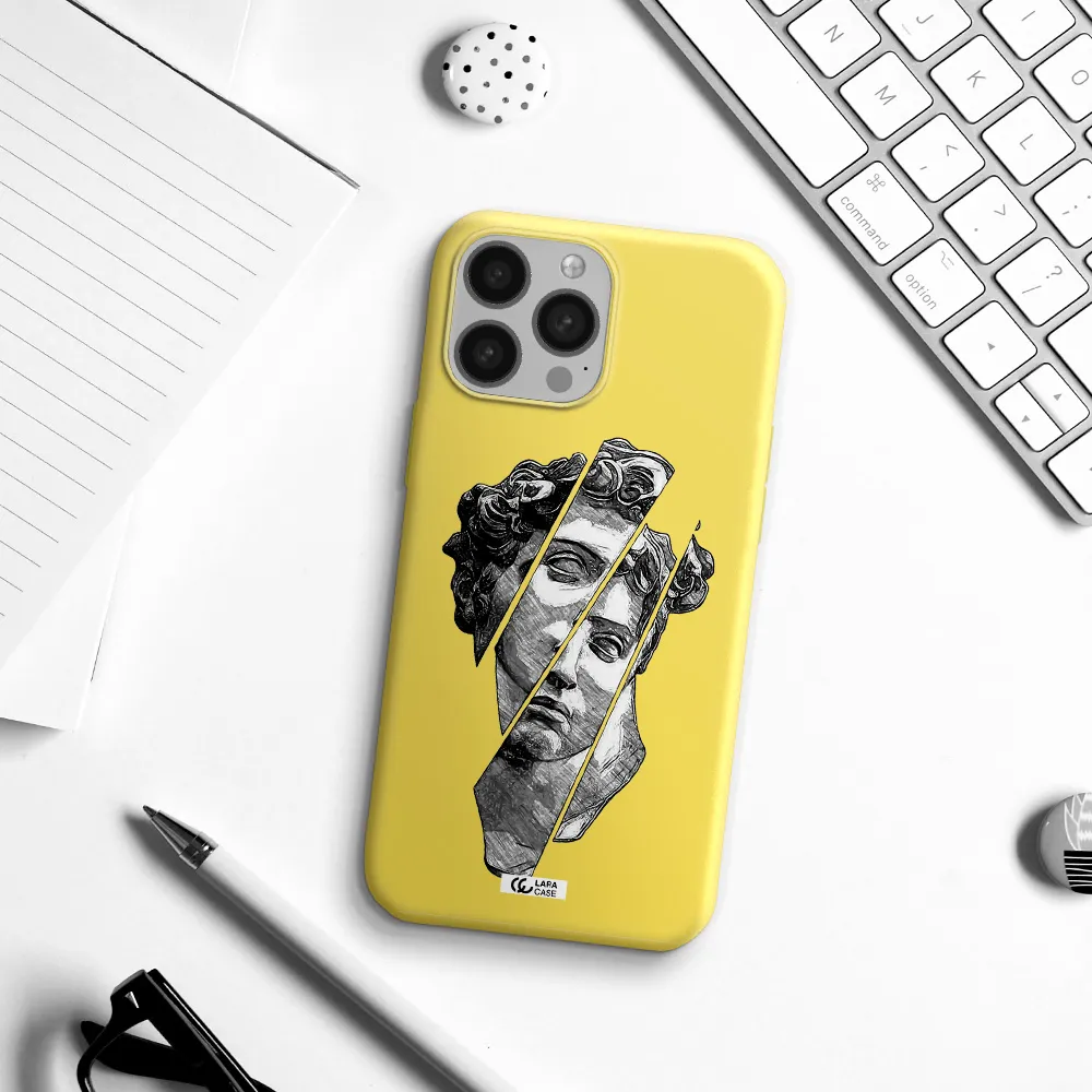 a drawing of a head of a man Apple iPhone 13 Pro Max Silicone canary yellow Case