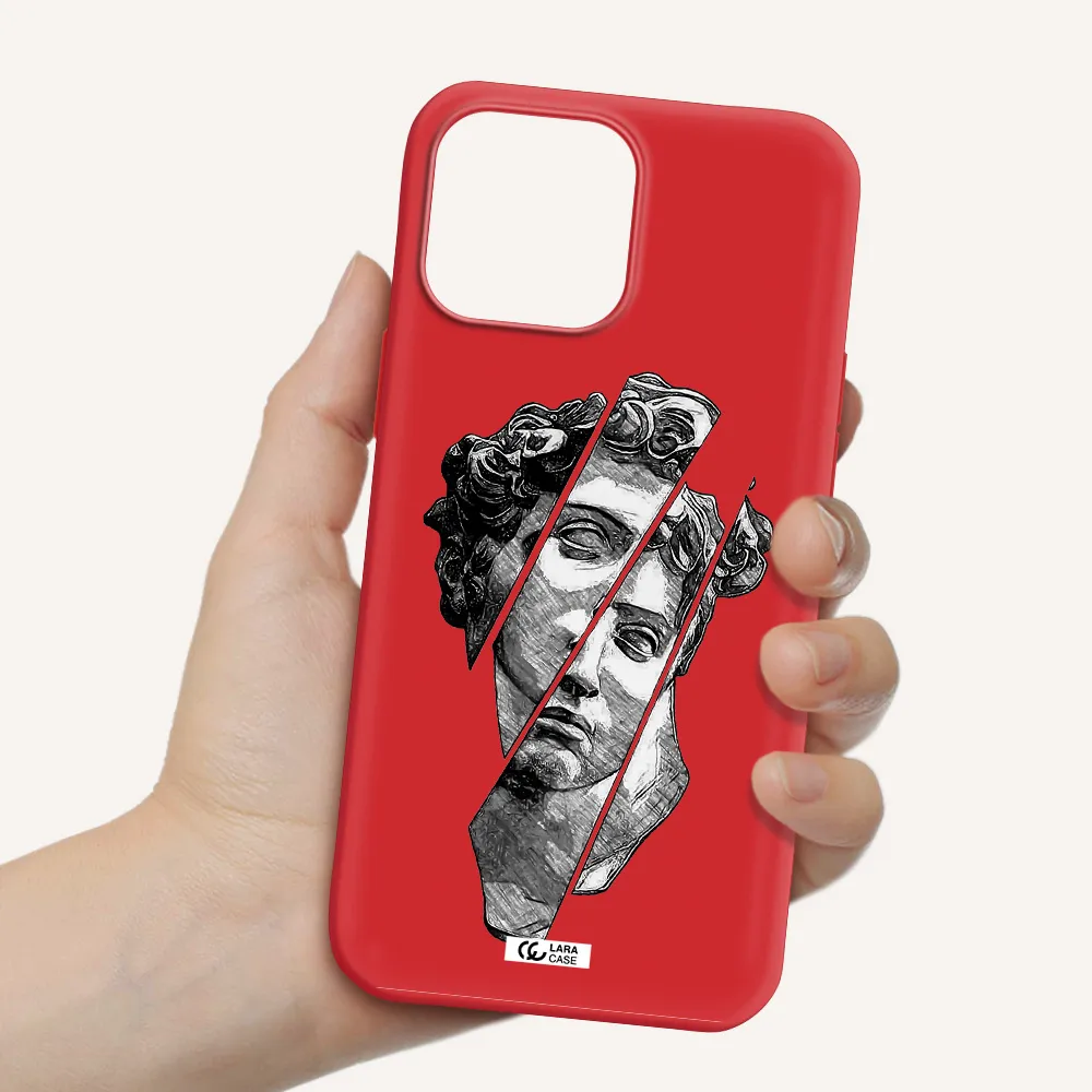 a drawing of a head of a man Apple iPhone 13 Pro Max Silicone Imperial Red Case