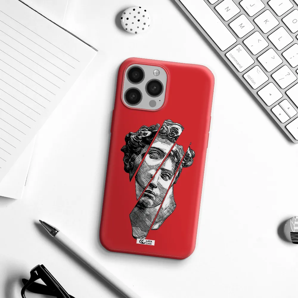 a drawing of a head of a man Apple iPhone 13 Pro Max Silicone Imperial Red Case