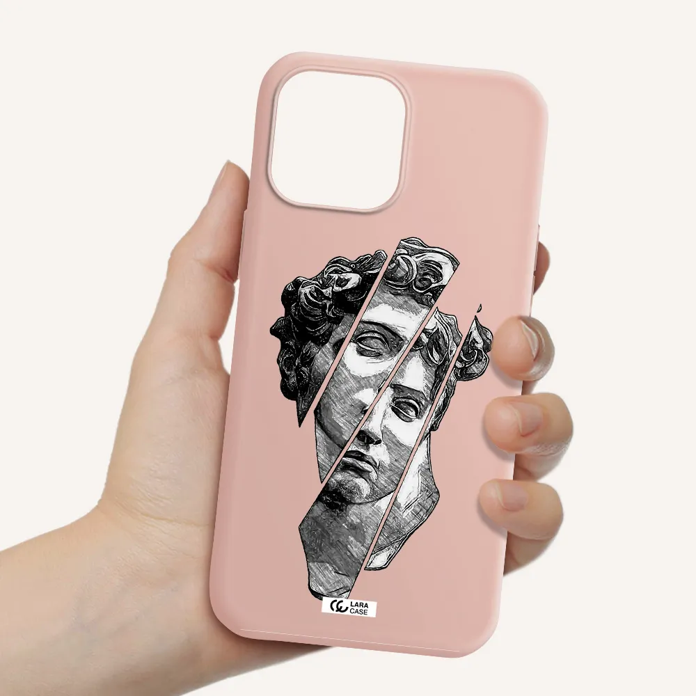 a drawing of a head of a man Apple iPhone 13 Pro Max Silicone pastel pink Case