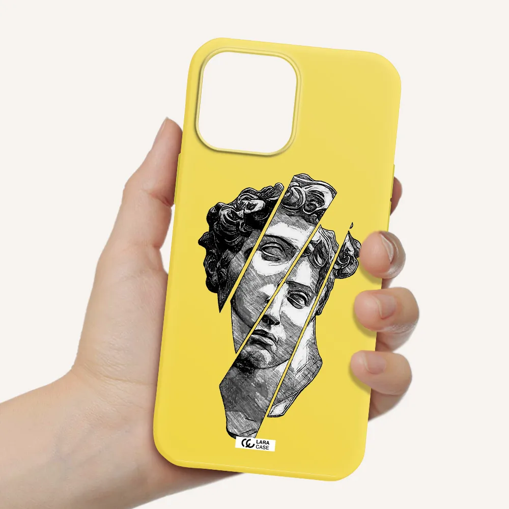a drawing of a head of a man Apple iPhone 13 Pro Silicone canary yellow Case