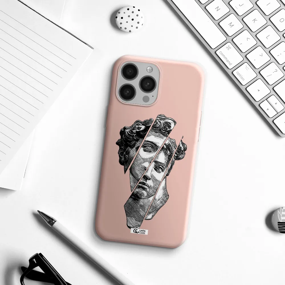 a drawing of a head of a man Apple iPhone 13 Pro Silicone pastel pink Case