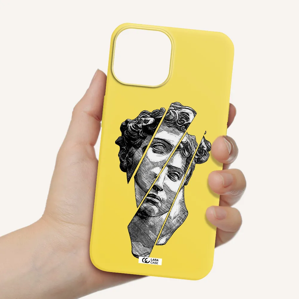 a drawing of a head of a man Apple iPhone 13 Silicone canary yellow Case