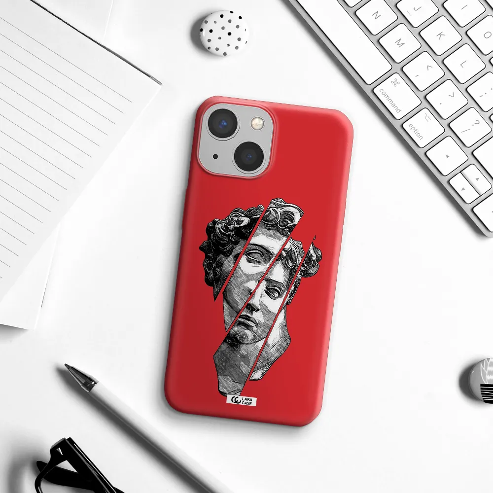 a drawing of a head of a man Apple iPhone 13 Silicone Imperial Red Case