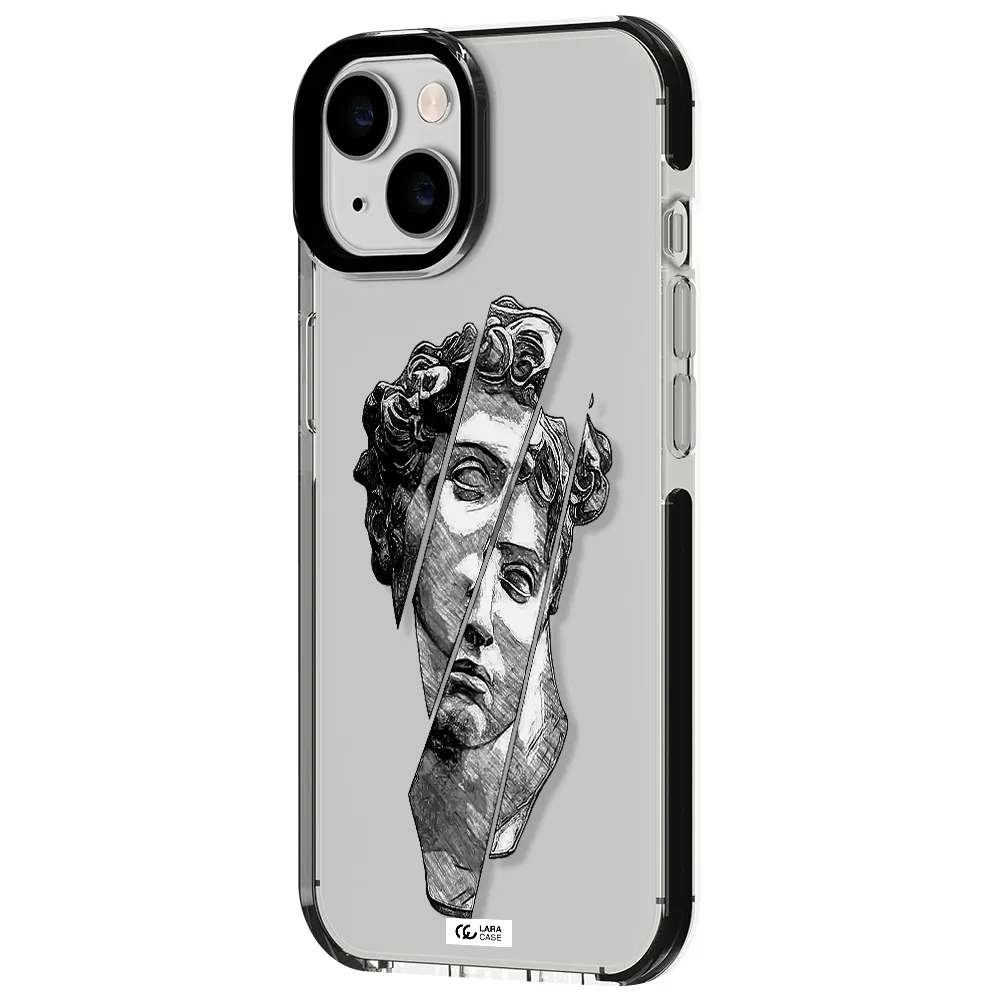 a drawing of a head of a man Apple iPhone 14 impact black border Case