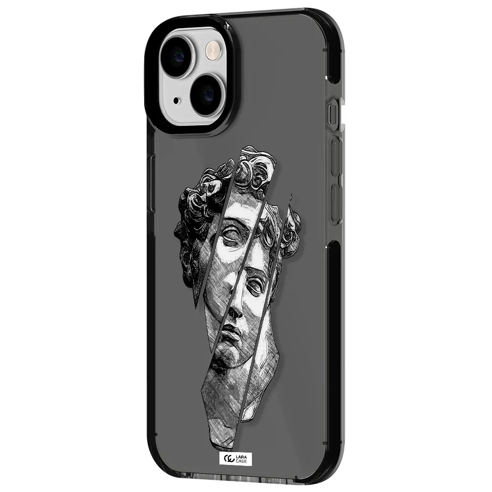 a drawing of a head of a man Apple iPhone 14 impact Smoke Black Case