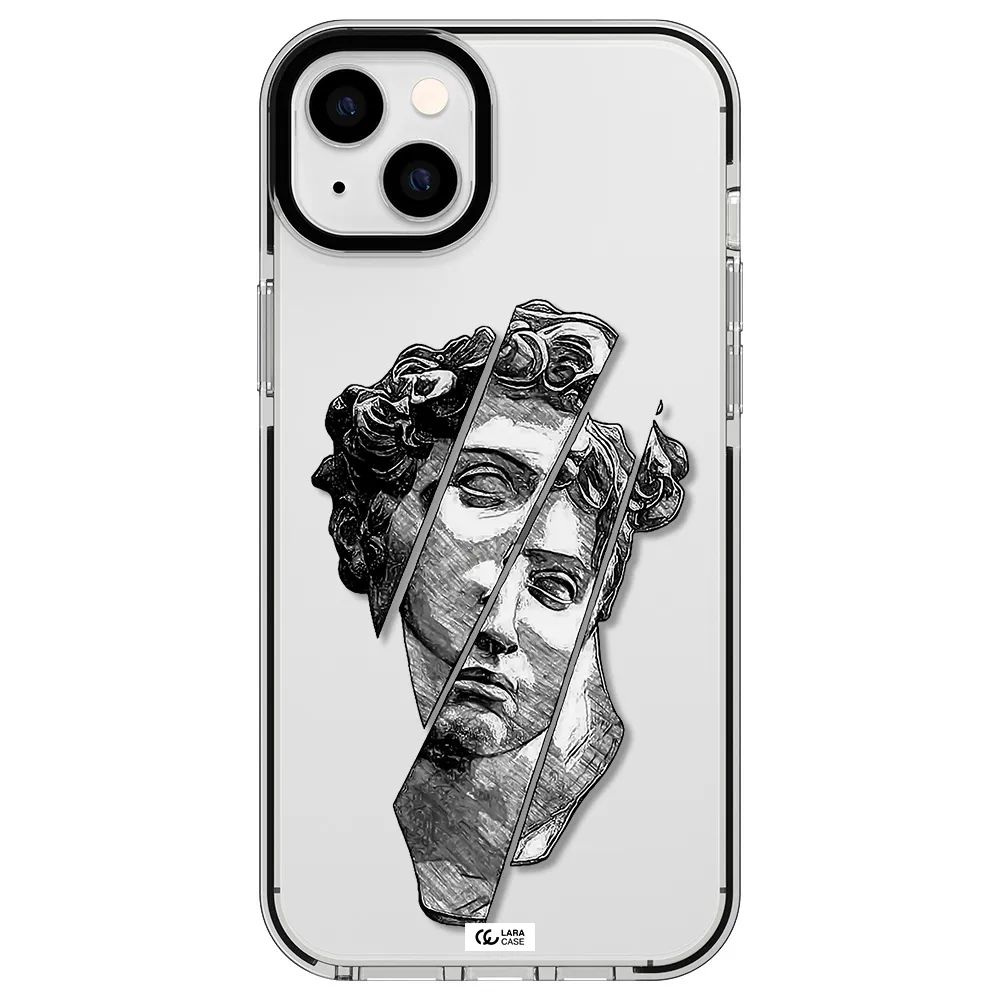 a drawing of a head of a man Apple iPhone 14 plus impact black border Case