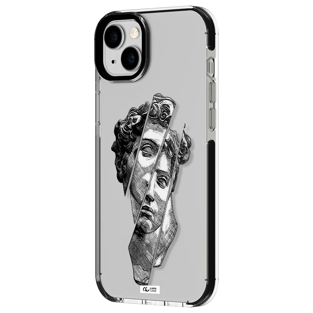 a drawing of a head of a man Apple iPhone 14 plus impact black border Case
