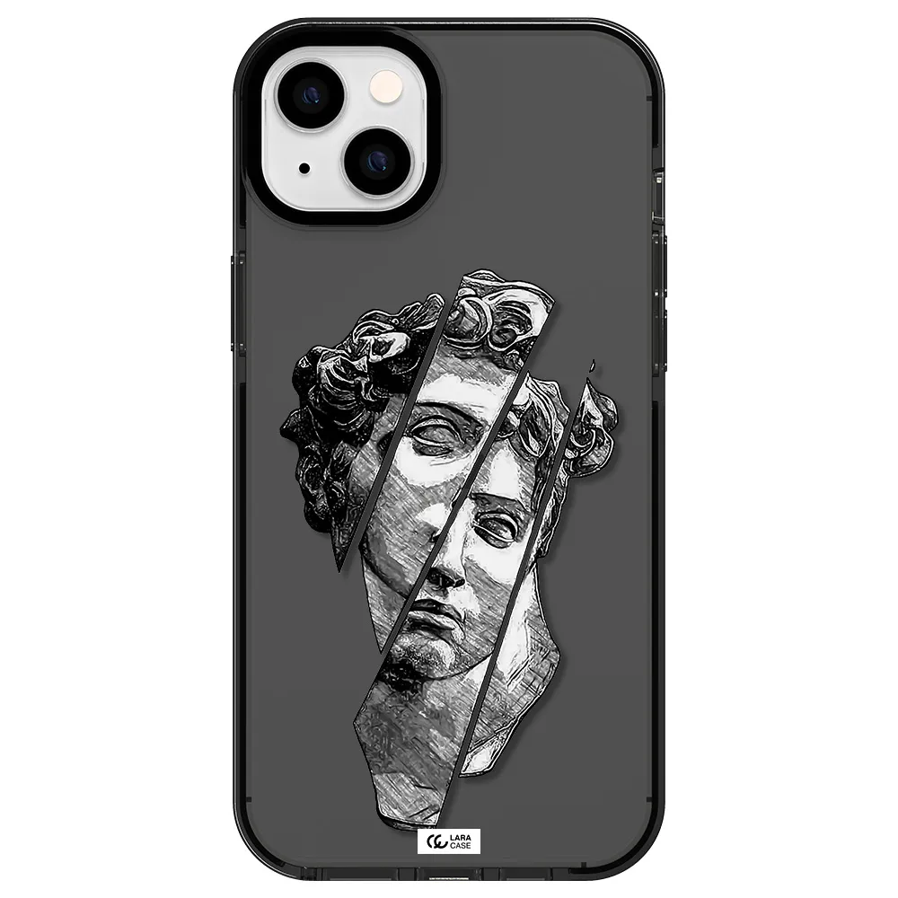 a drawing of a head of a man Apple iPhone 14 plus impact Smoke Black Case
