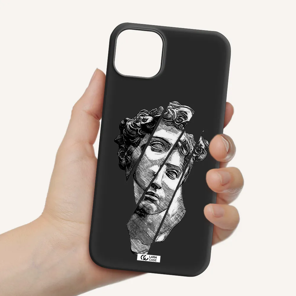 a drawing of a head of a man Apple iPhone 14 plus Silicone black Case