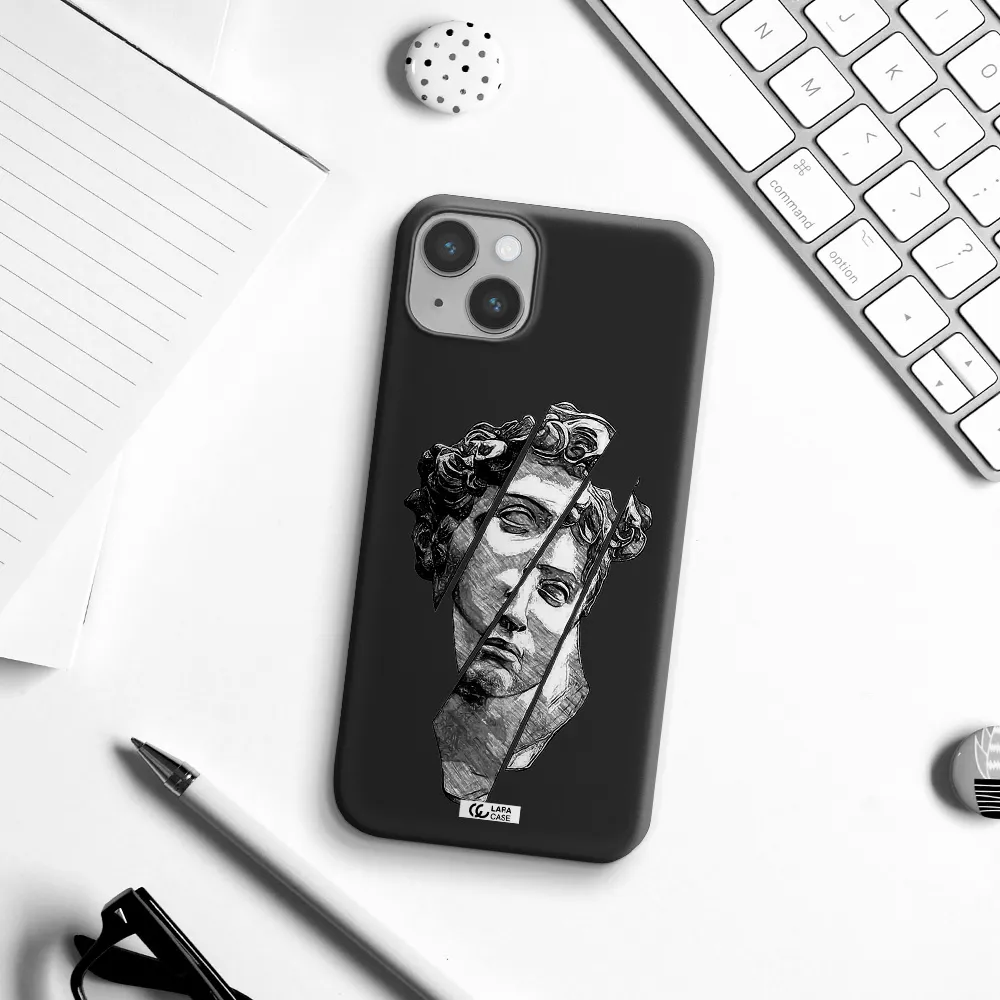 a drawing of a head of a man Apple iPhone 14 plus Silicone black Case