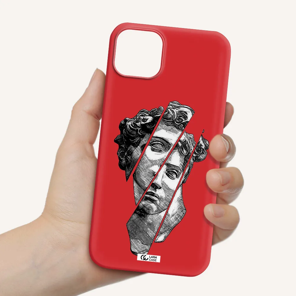 a drawing of a head of a man Apple iPhone 14 plus Silicone Imperial Red Case