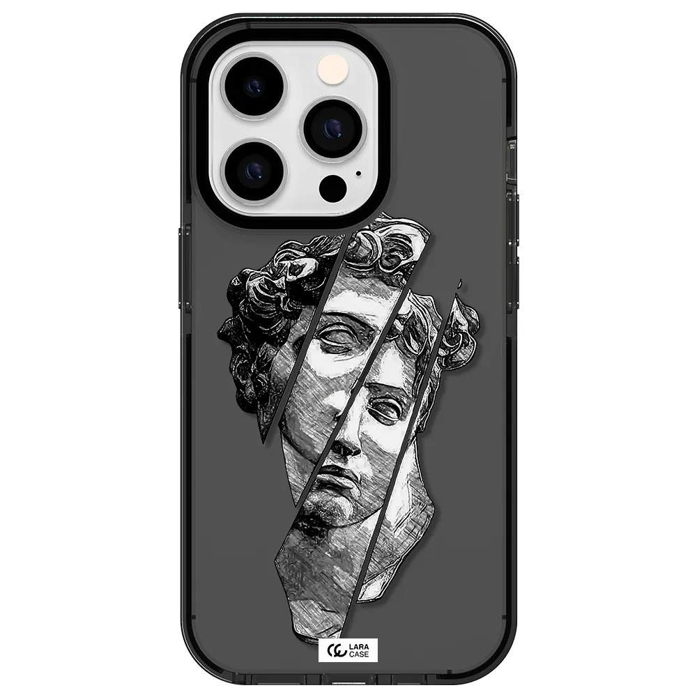 a drawing of a head of a man Apple iPhone 14 pro impact Smoke Black Case