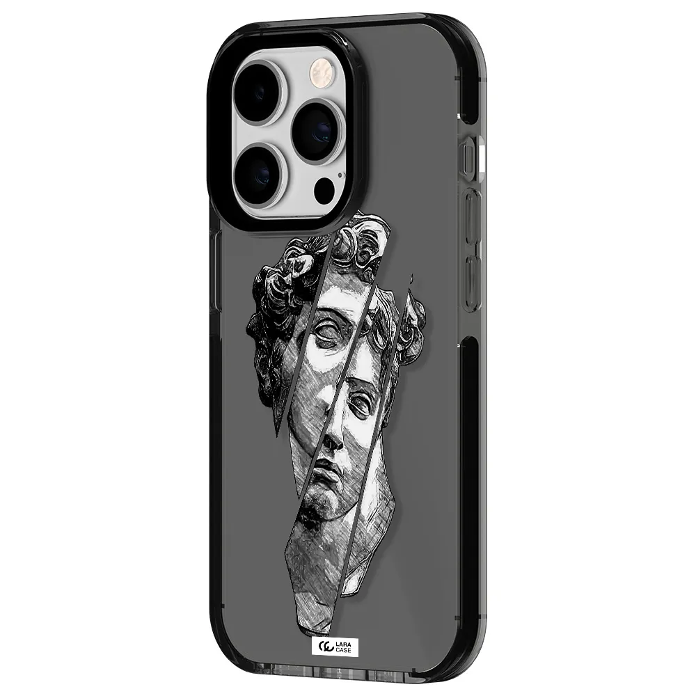 a drawing of a head of a man Apple iPhone 14 pro impact Smoke Black Case