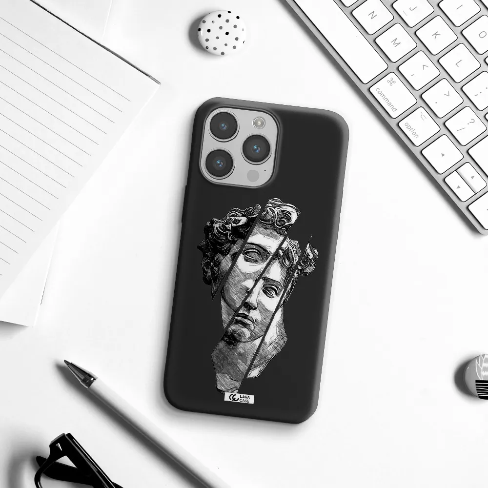 a drawing of a head of a man Apple iPhone 14 pro max Silicone black Case