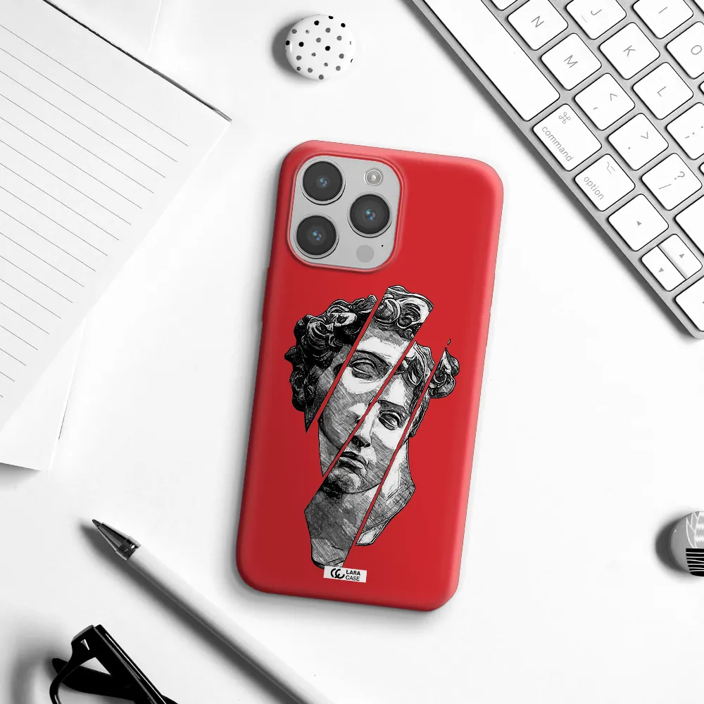 a drawing of a head of a man Apple iPhone 14 pro max Silicone Imperial Red Case