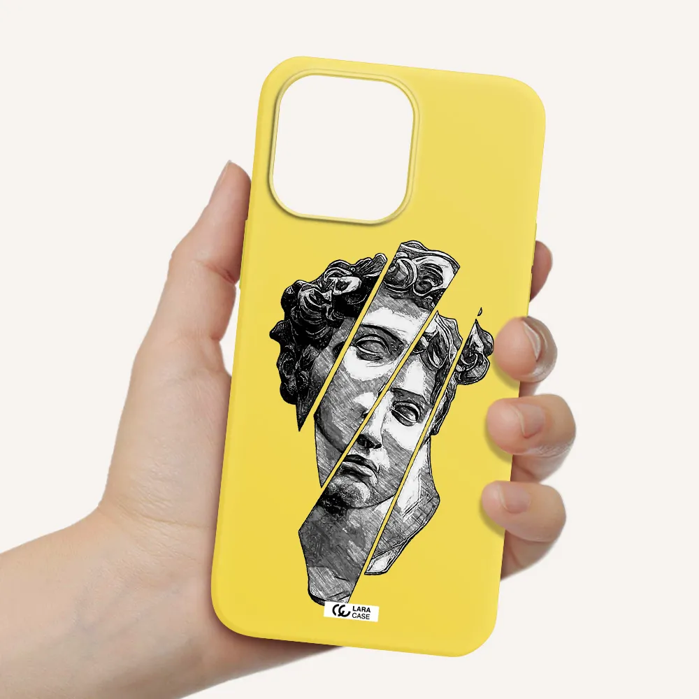 a drawing of a head of a man Apple iPhone 14 pro Silicone canary yellow Case