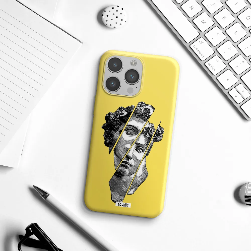 a drawing of a head of a man Apple iPhone 14 pro Silicone canary yellow Case