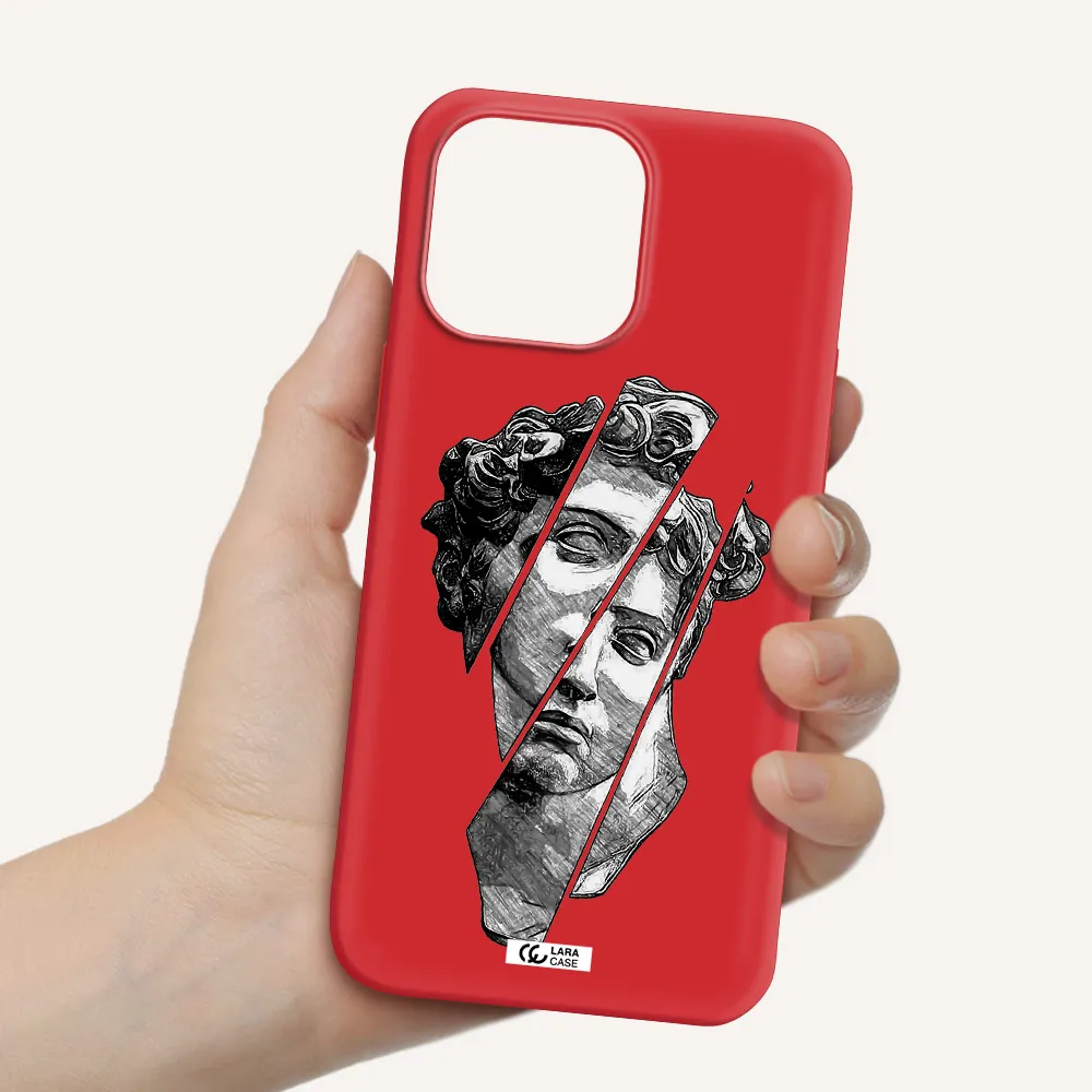 a drawing of a head of a man Apple iPhone 14 pro Silicone Imperial Red Case