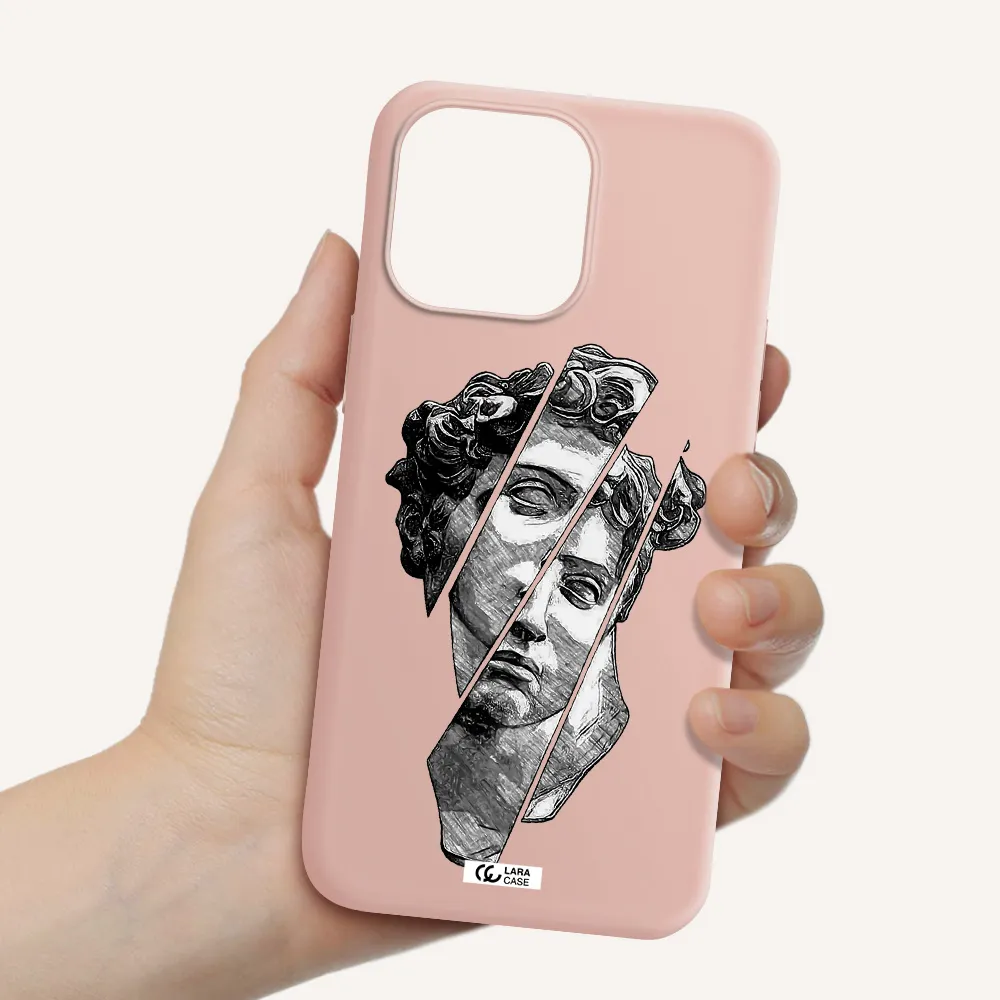 a drawing of a head of a man Apple iPhone 14 pro Silicone pastel pink Case