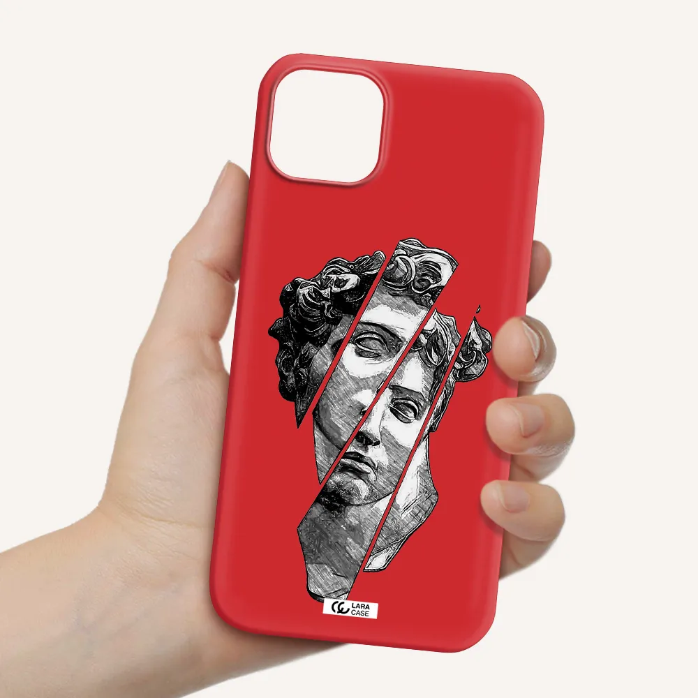 a drawing of a head of a man Apple iPhone 14 Silicone Imperial Red Case