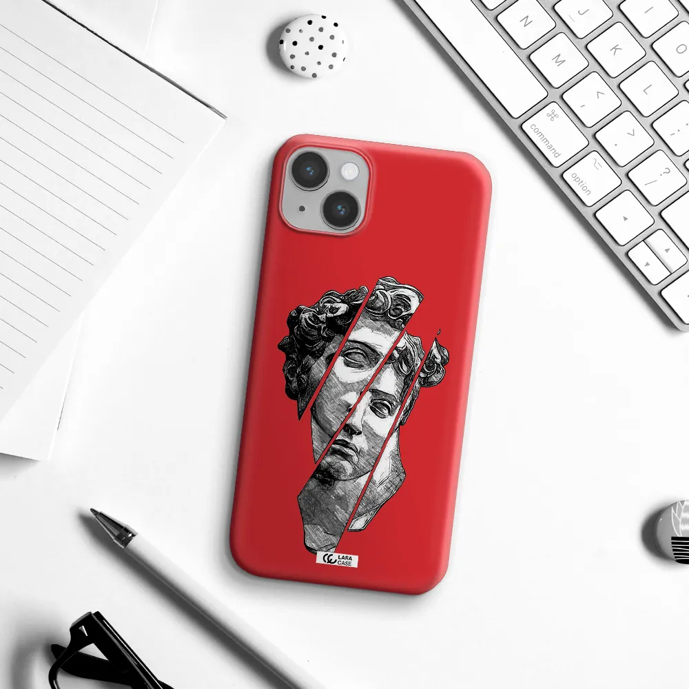 a drawing of a head of a man Apple iPhone 14 Silicone Imperial Red Case