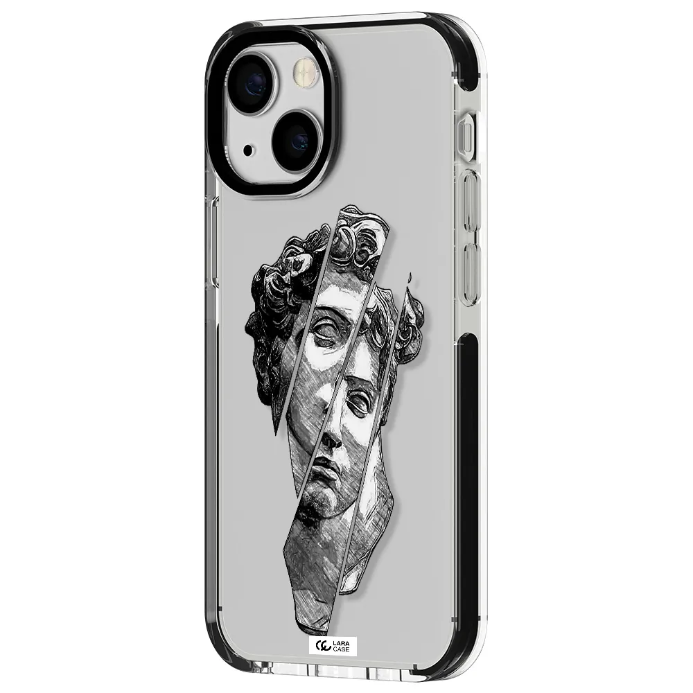 a drawing of a head of a man Apple iPhone 15 impact black border Case