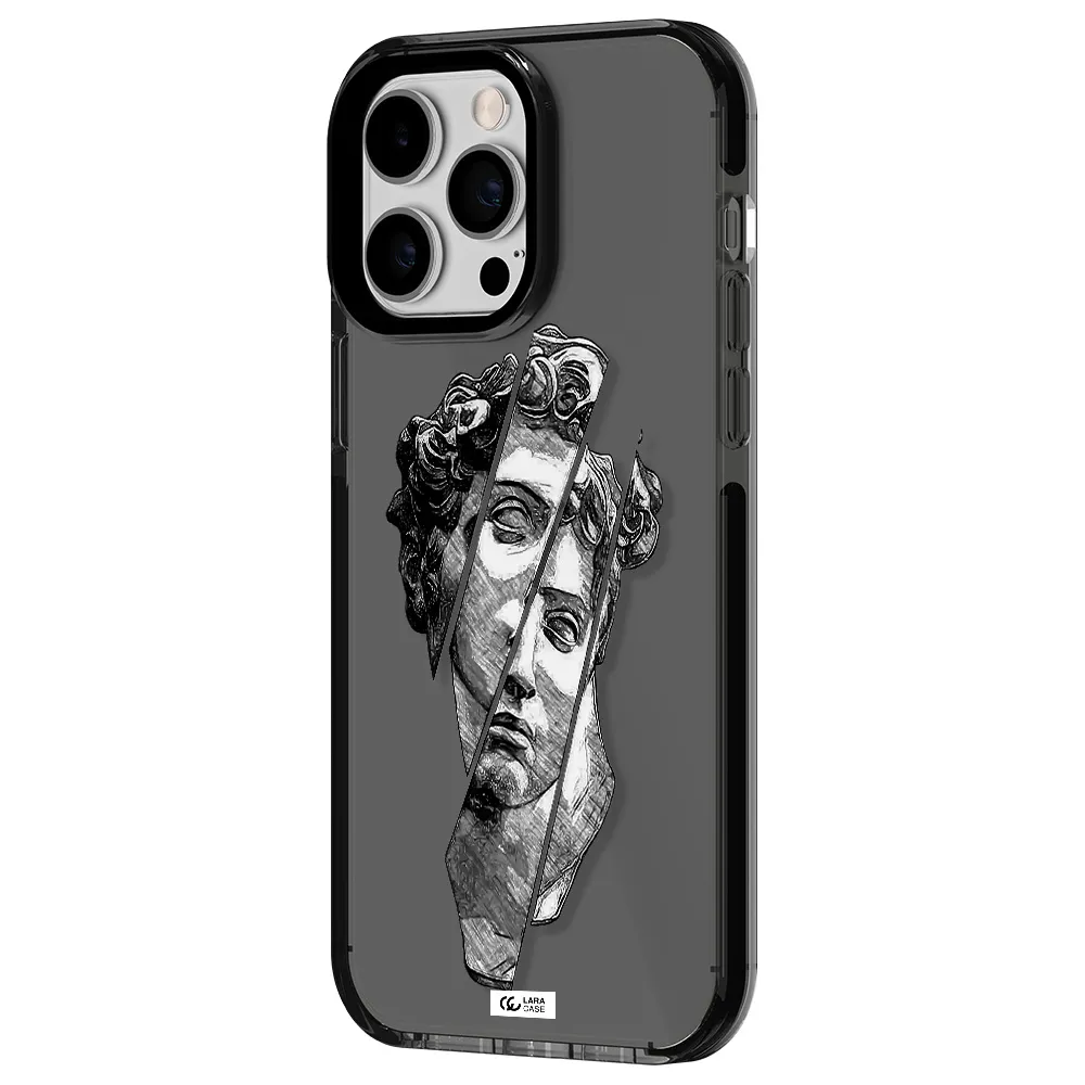 a drawing of a head of a man Apple iPhone 15 Pro Max impact Smoke Black Case