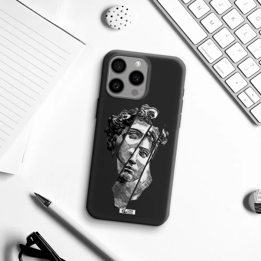 a drawing of a head of a man Apple Iphone 15 Pro max Silicone black Case