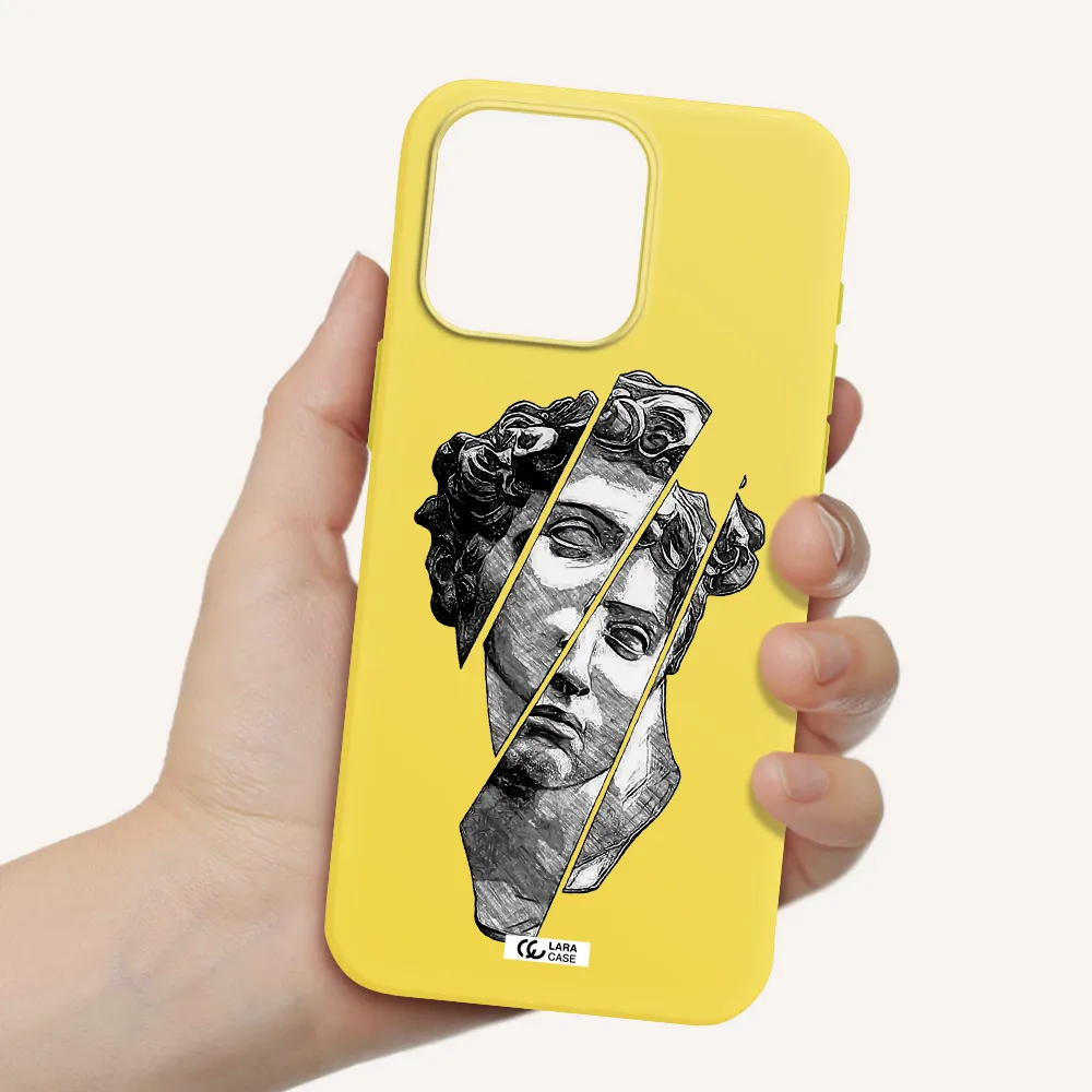 a drawing of a head of a man Apple Iphone 15 Pro max Silicone canary yellow Case