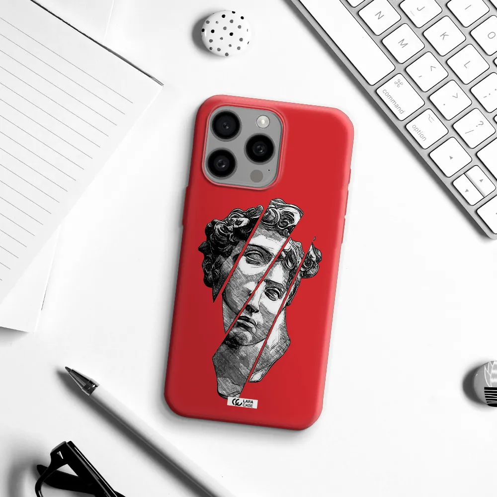 A Drawing Of A Head Of A Man Apple Iphone 15 Pro Max Silicone Imperial Red Case
