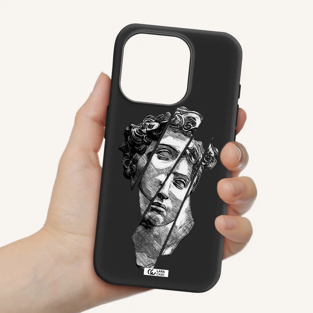 A Drawing Of A Head Of A Man Apple Iphone 15 Pro Silicone Black Case